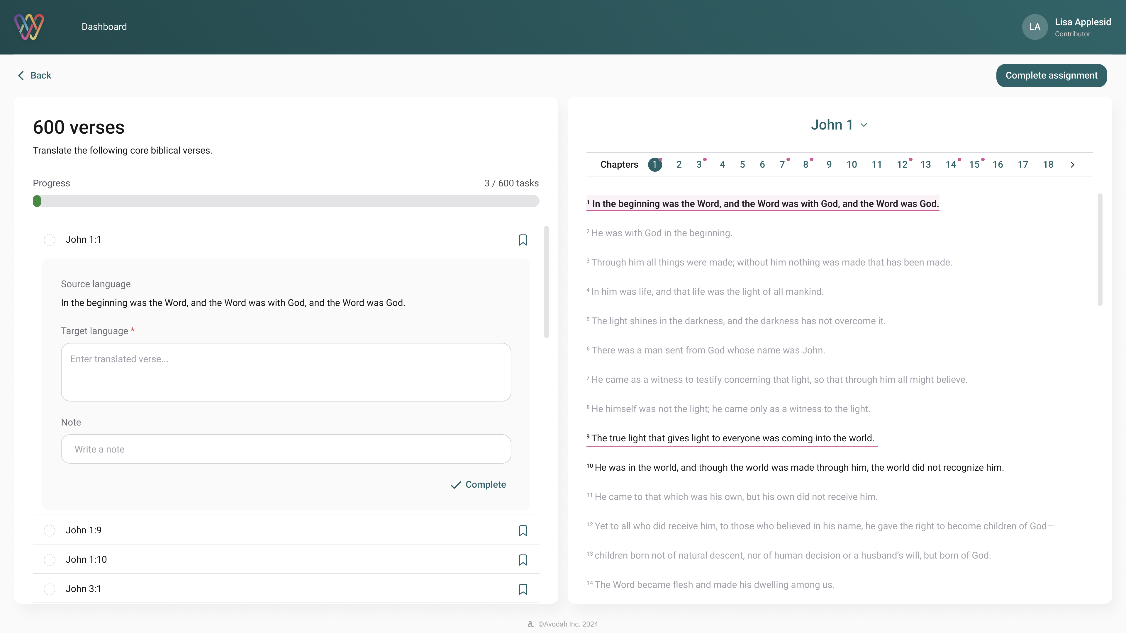 Contributor starting a verse translation