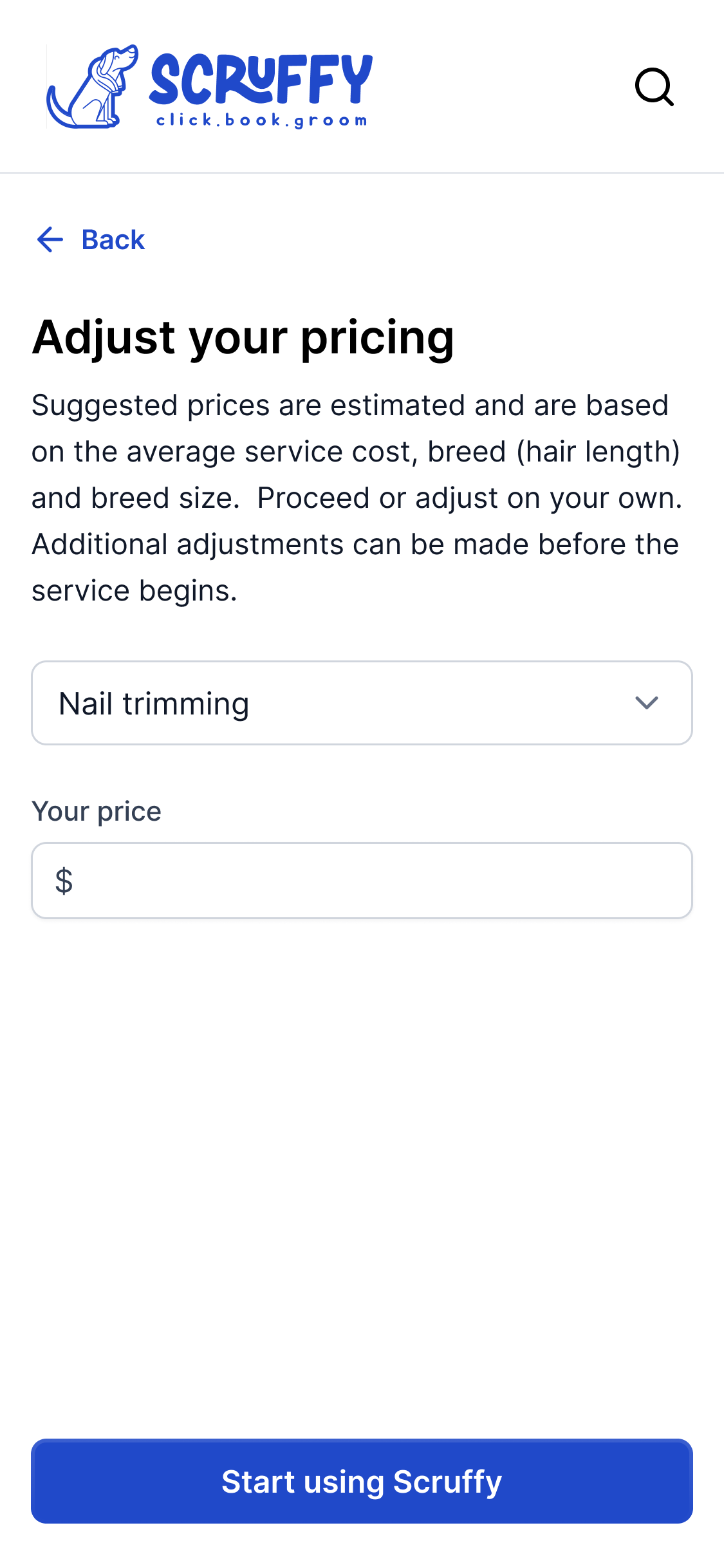 Groomer screen 8